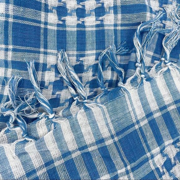 NWT Open Hand Designs Blue & White Check Handloomed Scarf Wrap Fringe Fair Trade - Picture 8 of 11